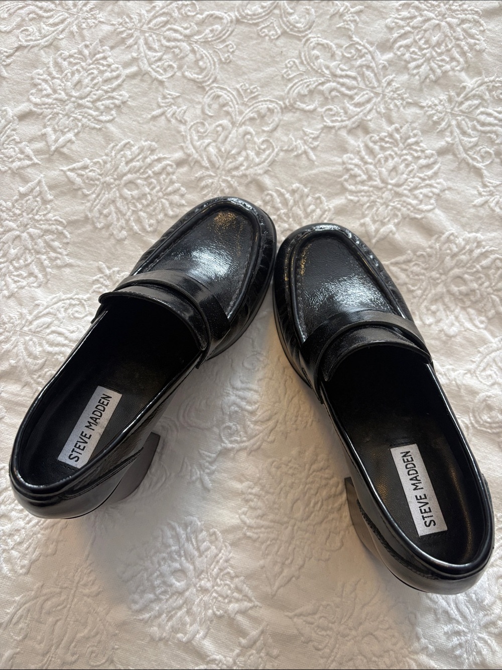 Steve Madden Black Patent Slip-On Penny Mules